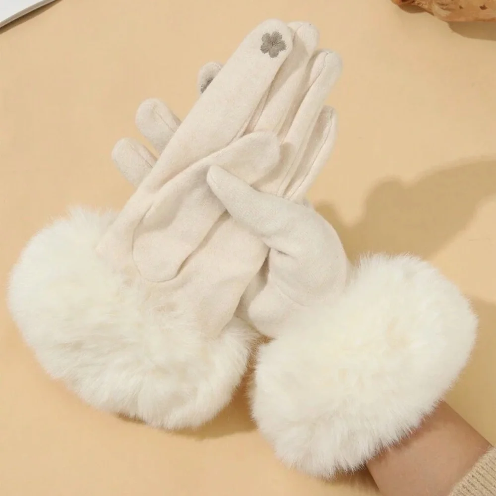 Cute 1pair Women's High Density Cuff Warm Gloves With Touchscreen Function